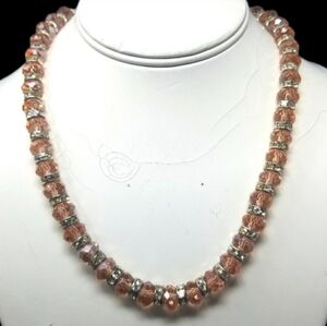 PINK GLASS BEADS AND METAL W/RHINESTONES NECKLACE